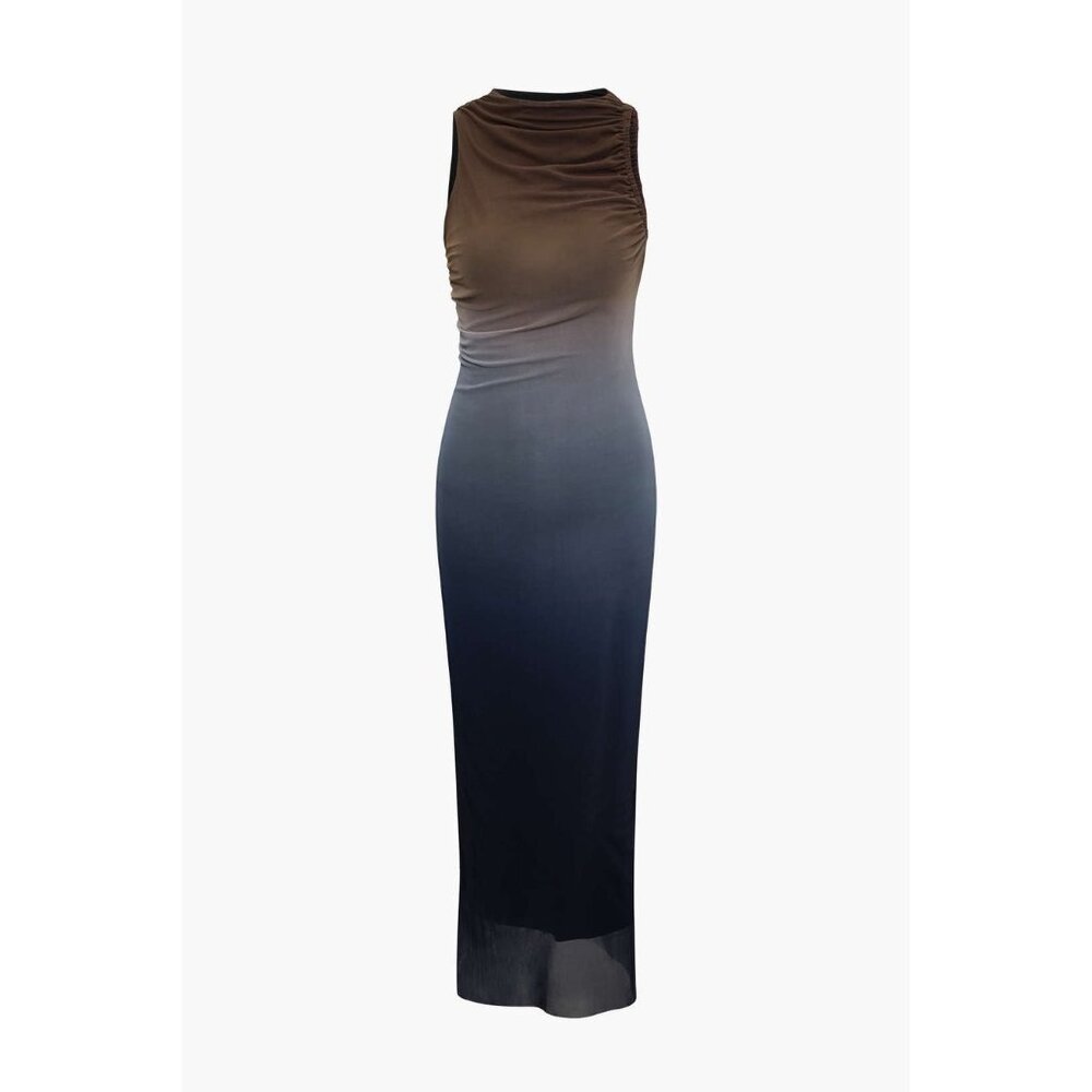 NWT Ombre Mesh Sleeveless Midi Dress Size L Brown Blue